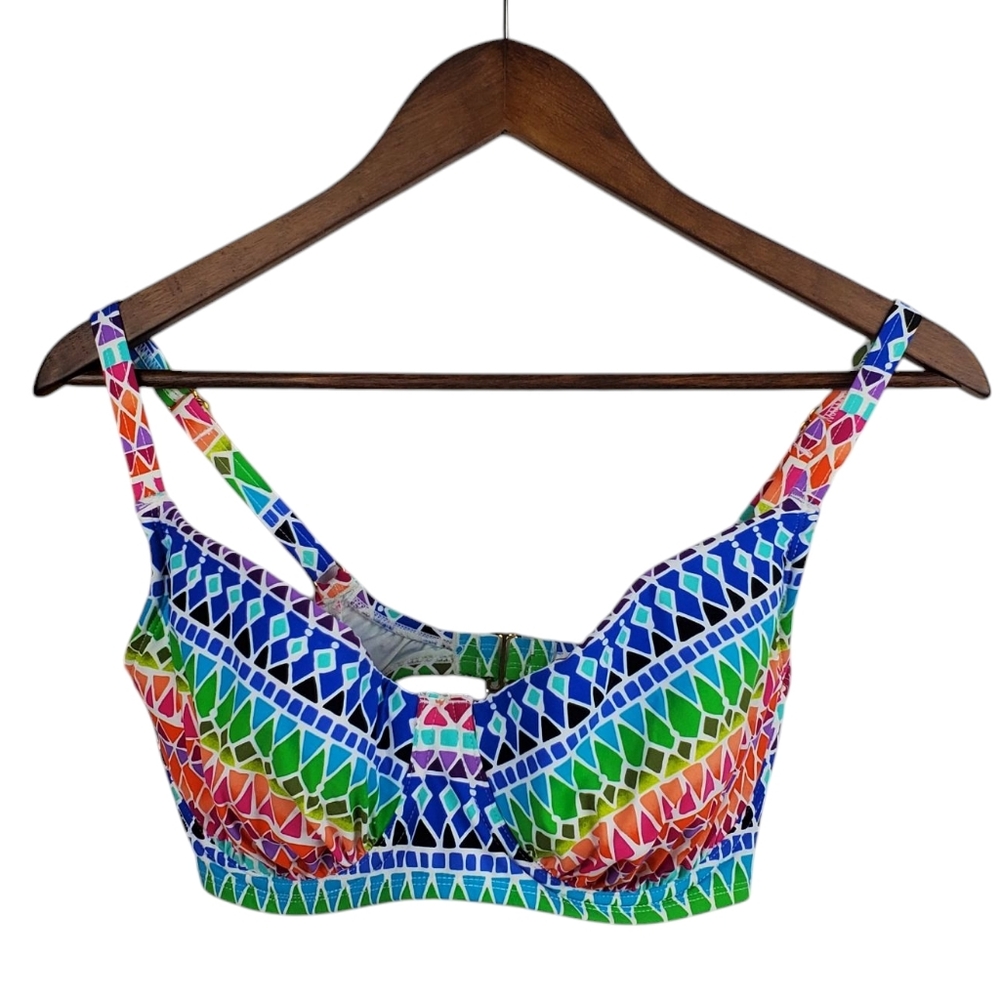LA BLANCA Bikini Top 34DD NWT Underwire Swim Bra Multicolor Mosaic